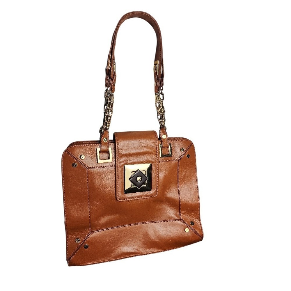 Tory Burch Leather Shoulder Bag Women Tan Gold Chain Hardware Satchel